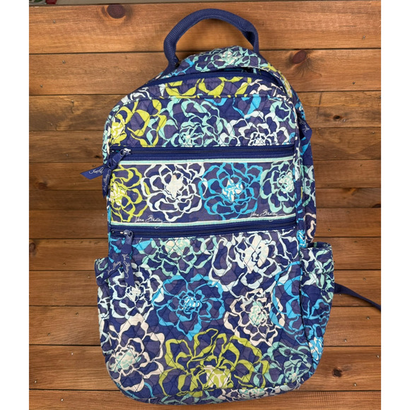 Vera Bradley Katalina Blues Large Tech Backpack 18x12 Blue Green Floral - Picture 1 of 15